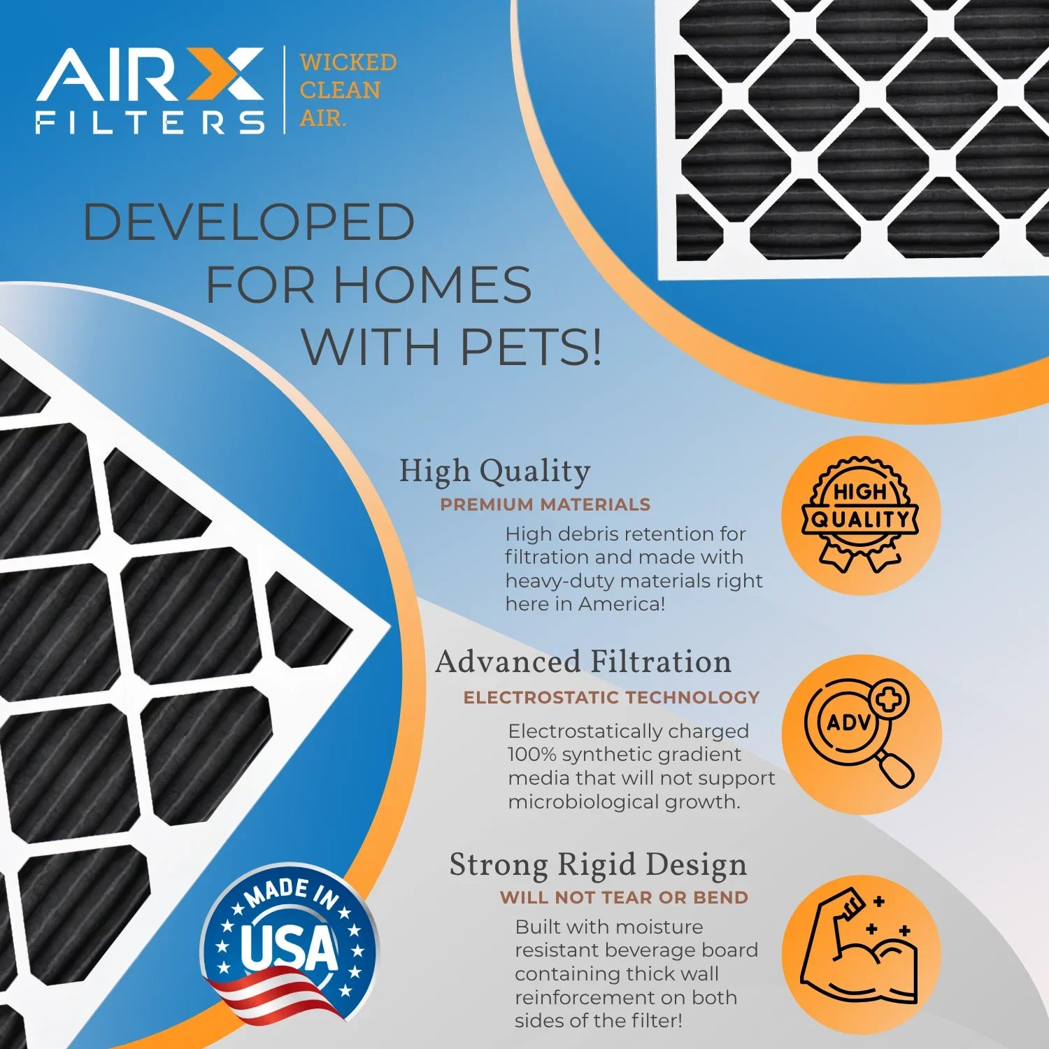 in Made FPR 25x25x1 Rating, Air Pack MPR 12 Pet Furnace Retention Filters of Filter Filters Odor by 700, AIRX - FILTERS USA to 8 AIR. Comparable MERV 5, CLEAN WICKED