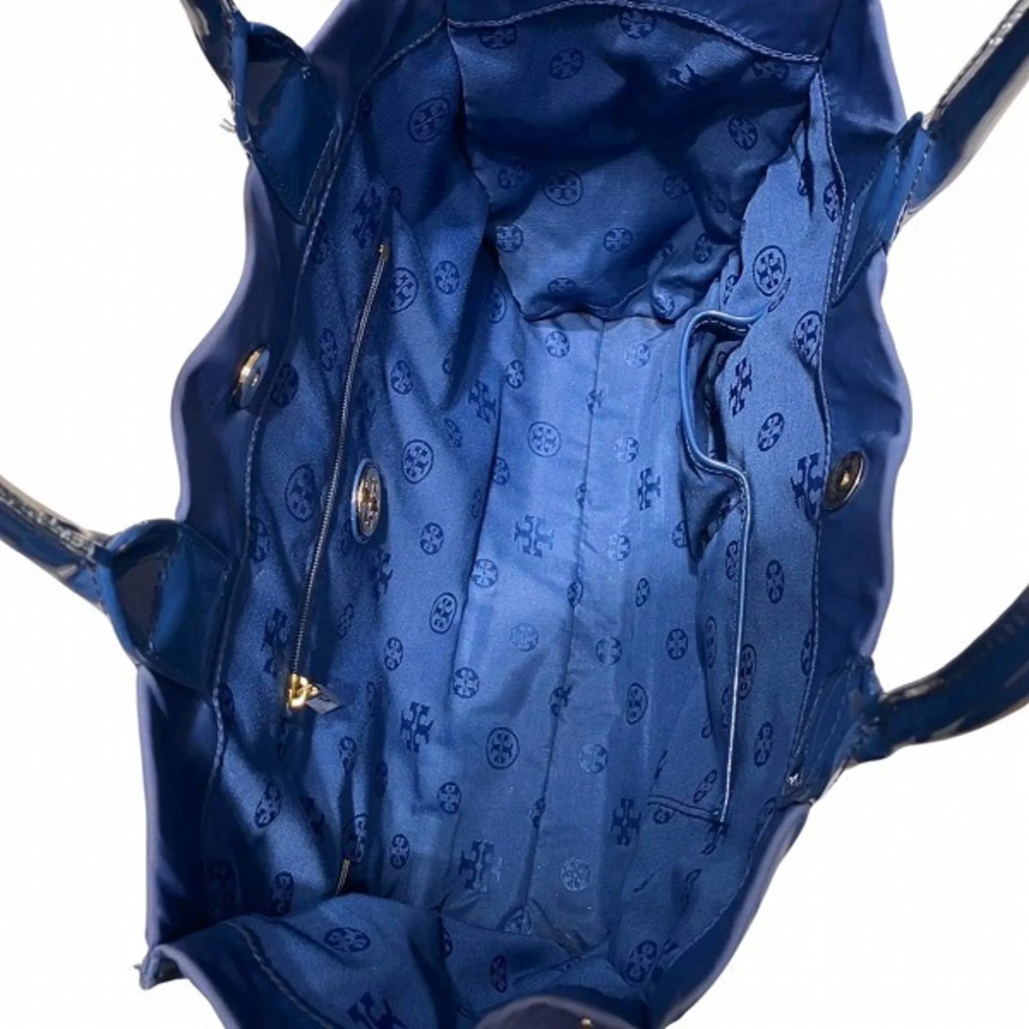 x (Good) Tory Leather Canvas Patent Tote Burch Bag Navy Nylon Women's Pre-Owned