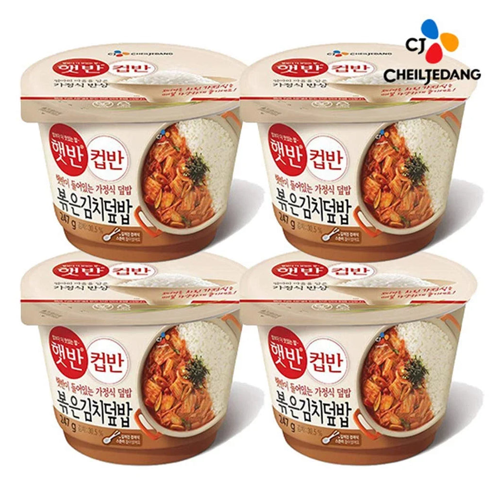햇반 Korean Cupbahn Rice 컵반 Kimchi, (Fried White Meal 4 with Bowls) Pre-Cooked - 25 Taste Hetbahn by