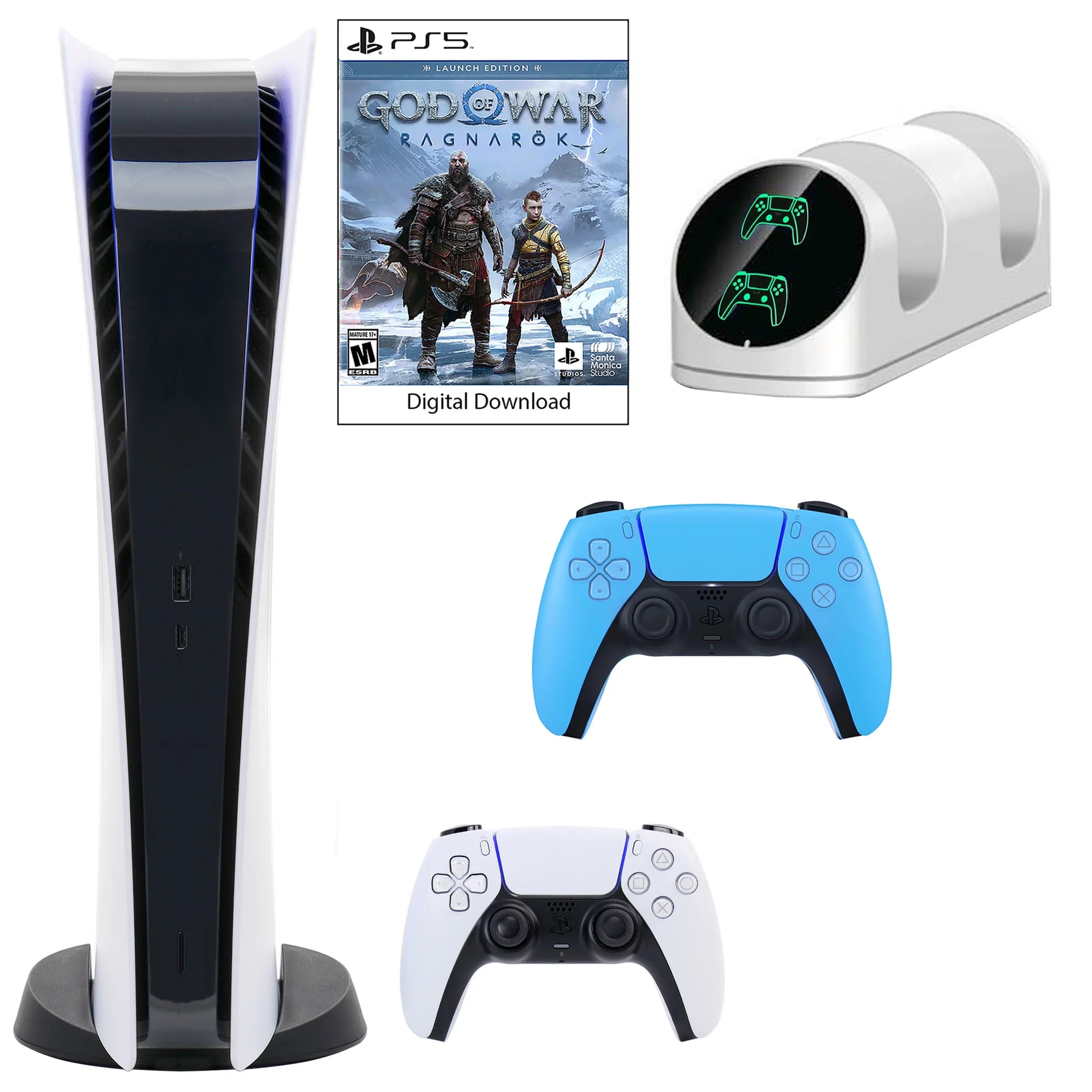 with and Blue Controller Extra PlayStation Digital GOW Dual Dualsense Charging 5 Console Dock