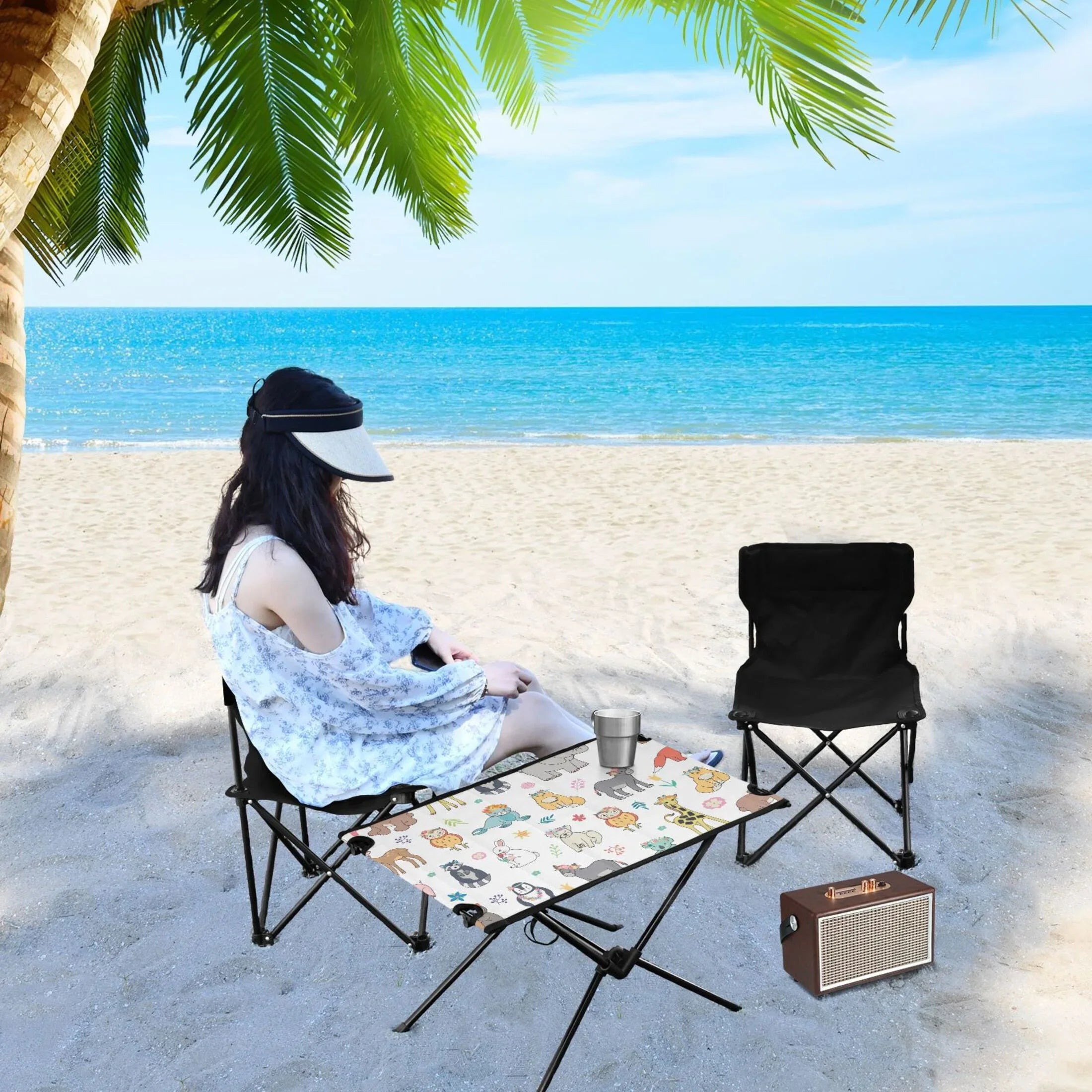 Elephant Beach with Giraffe Table Bear exterior Table Travel Portable Table Fox Camping for Bag Fishing Folding Storage Compact Picnic BBQ Cartoon