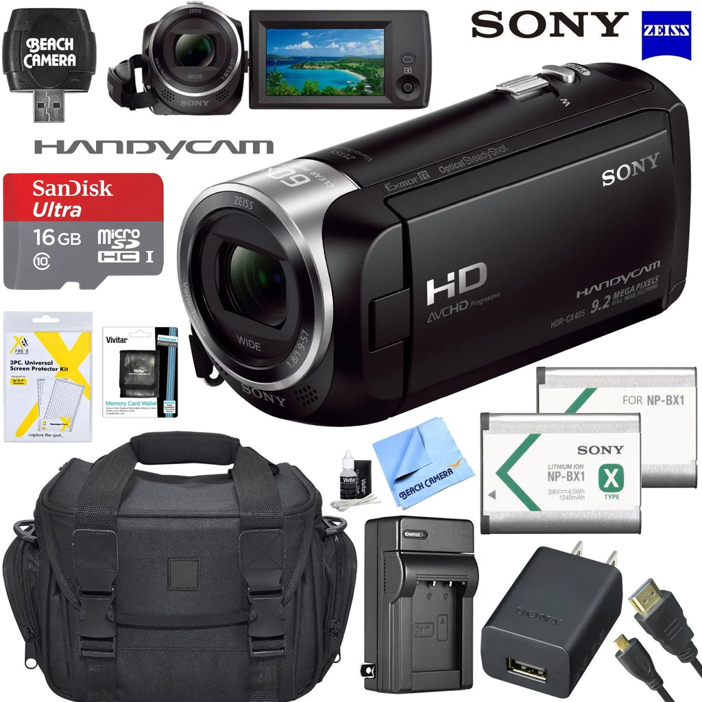 Memory Battery Charger HD Speed Cable More HDMI with Recording Micro HDRCX405 Bundle Camcorder and Card SD Video High Handycam Spare