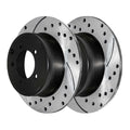 Rear Side Replacement FWD Avenger Rotors Lancer for Compass and Chrysler Sebring Caliber of Mitsubishi Brake AutoShack Dodge 2 Jeep V6 Drilled Black Pair 200 Patriot Driver PR63038LR Passenger Slotted