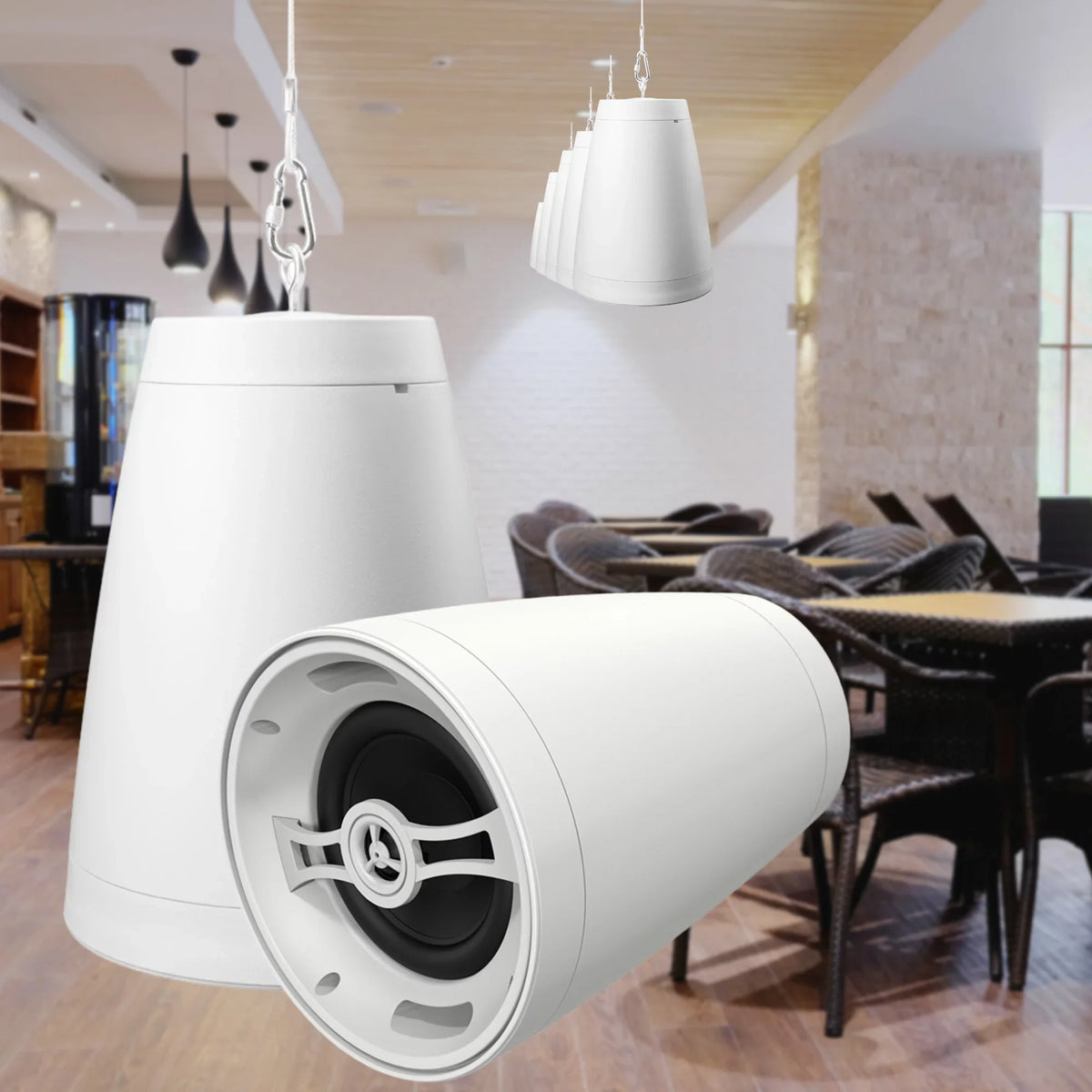 2 White 8Ohm/70V, Way 8" Arc Speaker, Pendant Coaxial 8 design OSD Nero