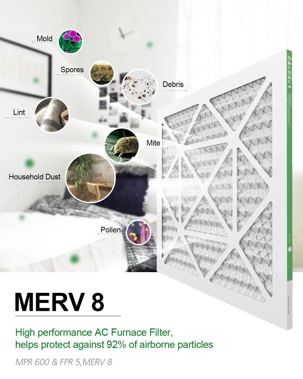 Filters 24x24x1 8 Home Furnace TRIGHTFILTERS Pleated HVAC AC 6 Filter MERV Air Pack