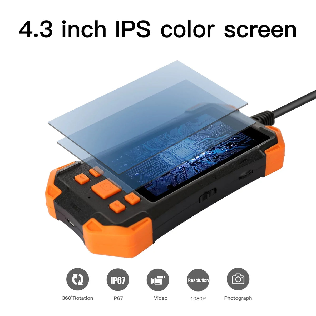 Cable/ Industrial Inspecti Semi-rigid Lens Light/ Card Probe/ Dual LED Inch for with Automobile Waterproof Camera Pipeline Slot Borescope with IPS 1080P 4.3 TF IP67 Screen 7.9mm Inspection