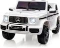 Control, Kids Horn, LED Music, Lock Car, Benz Electric Licensed Electric Battery Car on Spring Vehicle, 12V Mercedes w/Remote Powered Bluetooth, Suspension, AUX, Safety G63 Light, Ride White