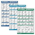Workouts x Poster 18" Set of 3 QuickFit + Routine - Dumbbell - Pack 27") Exercises (Laminated, Charts Set 3 Bodyweight + Workout Kettlebell