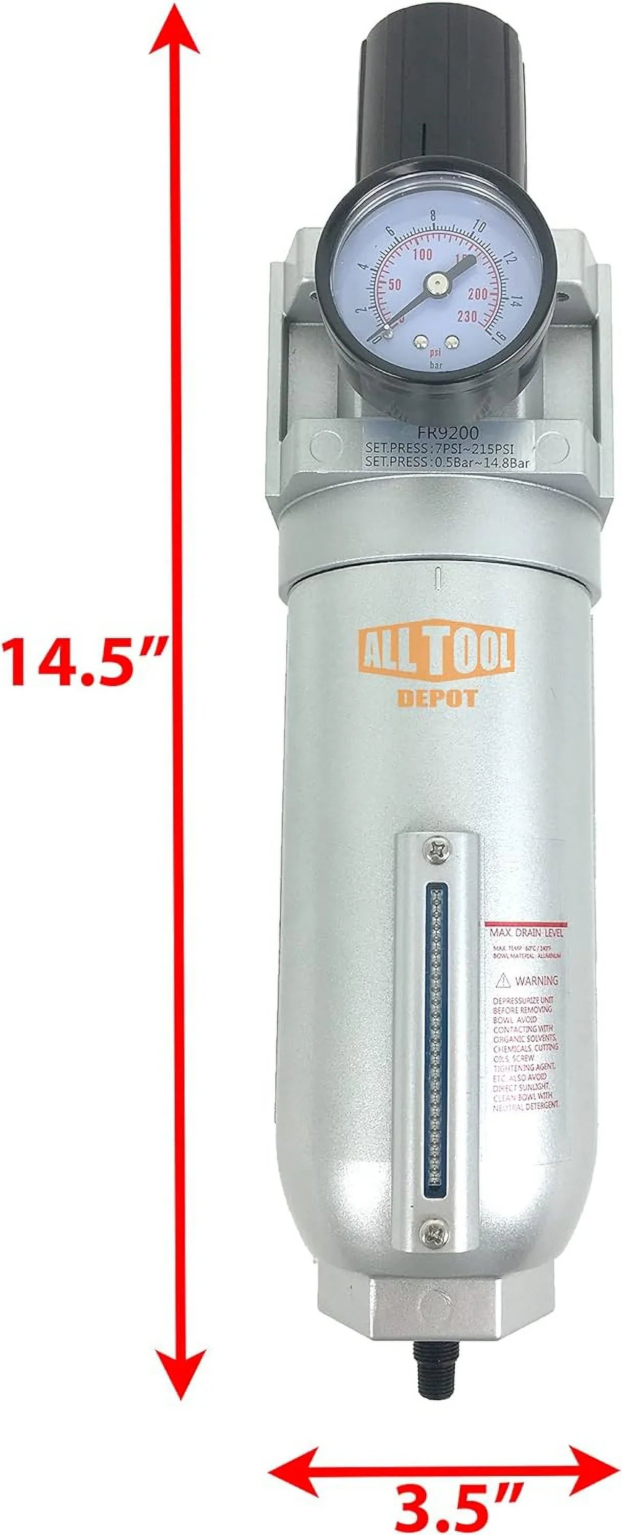In NPT Air 7 Metal DUTY To SUPER Piggyback, Line Combo , PSI From 175 Adjustable Micron Bowl, Filter (AUTO 5 DRAIN) Regulator Compressed