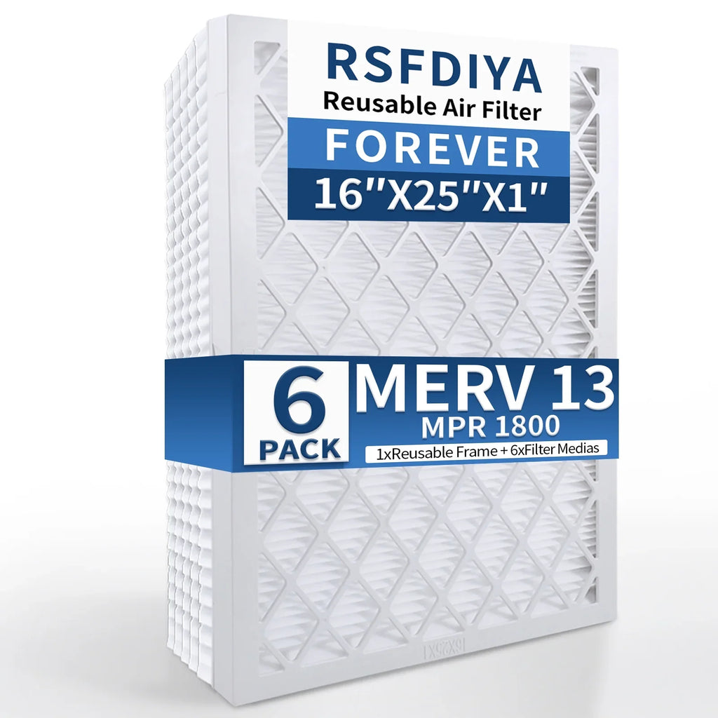 Furnace AC Air 16x25x1, RSFDIYA HVAC Reusable MERV13 Filter MPR 1800 6-Pack Filters Air
