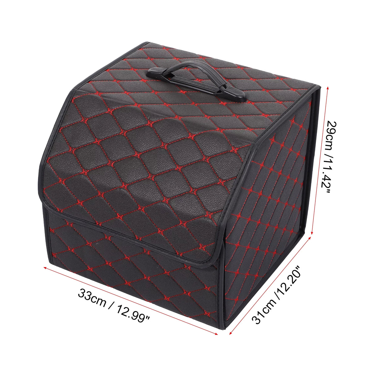 Bag Foldable Red PU Car Truck 33x31x29cm Boot SUV Trunk Black for Stitches Handle Organiser Leather Bag Storage with