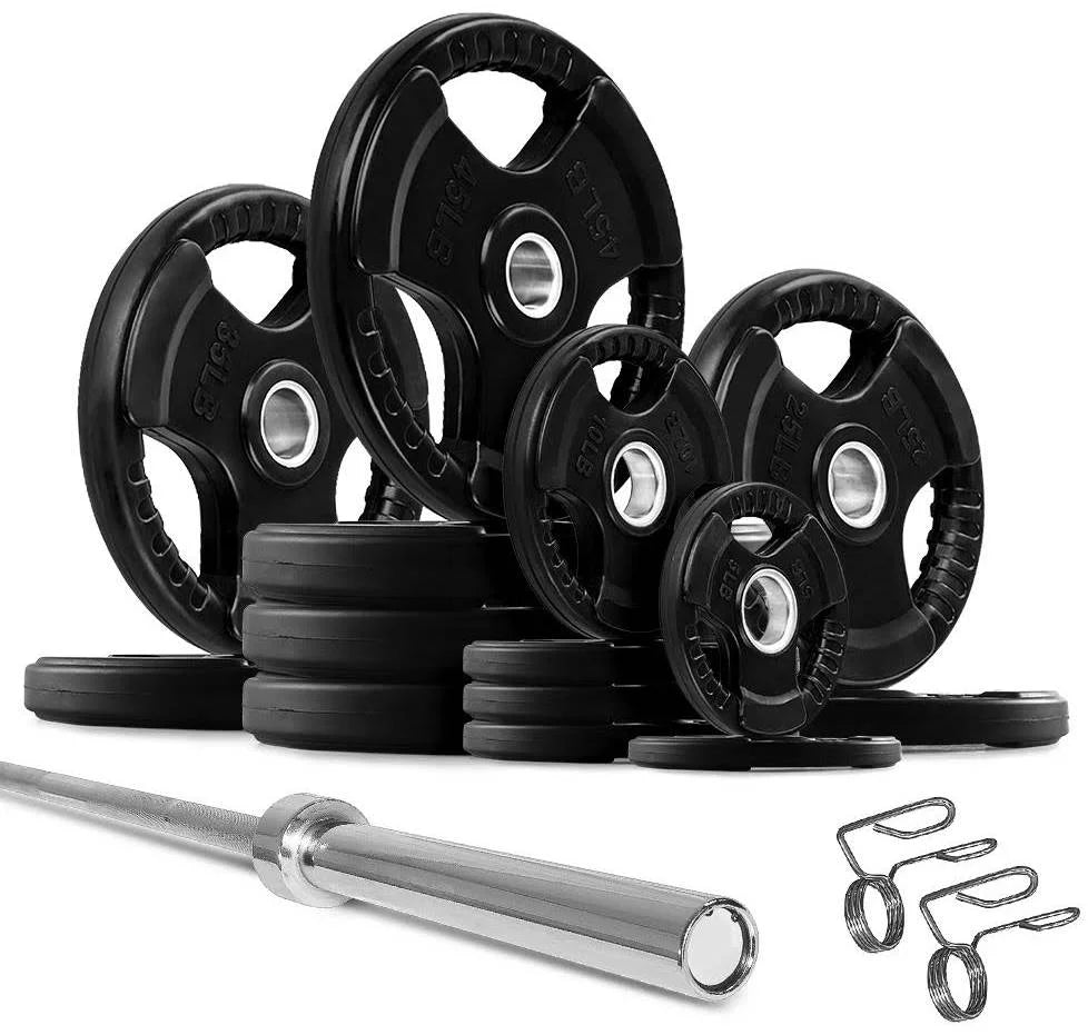 French lbs Bar Weight w/7 Set Olympic ft Rubber (New) Fitness Plate Grip 395