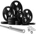 French lbs Bar Weight w/7 Set Olympic ft Rubber (New) Fitness Plate Grip 395