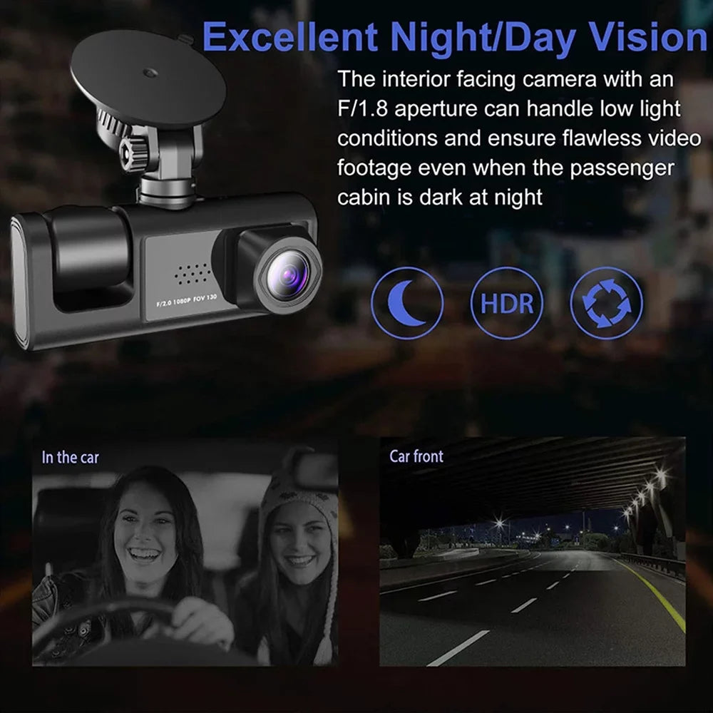 Kepeak Lens Car Video Dash HD Cam Front/Rear/Inside Dual G-Sensor Camera 1080P Recorder