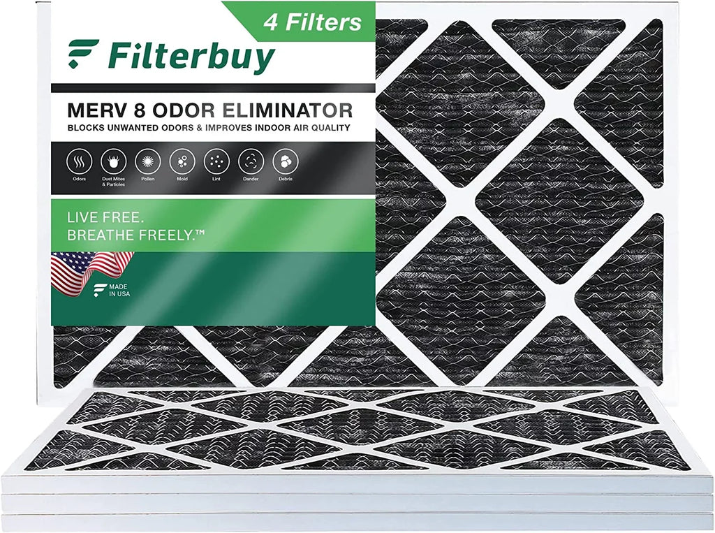(4-Pack) Filters Carbon Pleated Furnace 14x24x1 Air Odor Eliminator AC MERV Activated 8 with Filterbuy HVAC