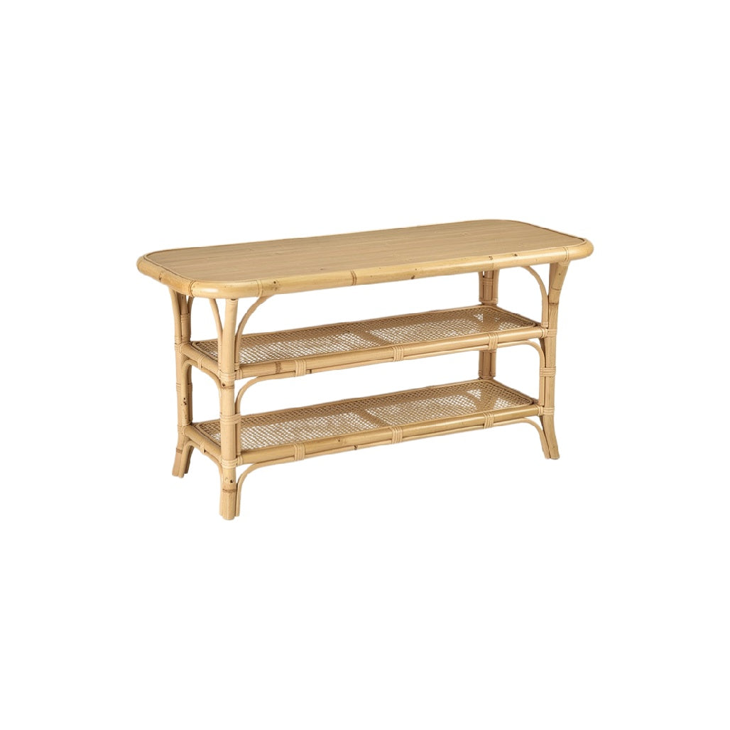 Natural Bamboo Console Table with Two Shelves