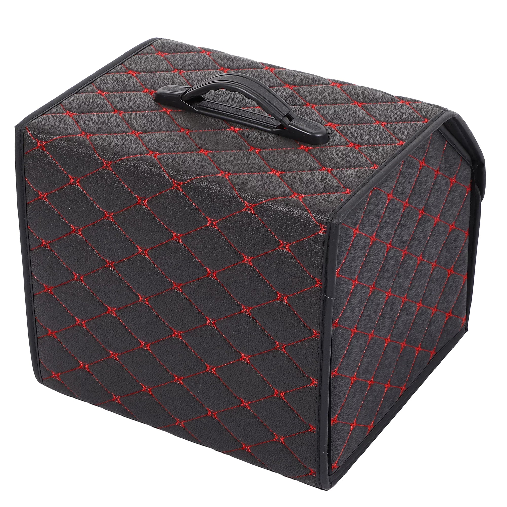 Bag Foldable Red PU Car Truck 33x31x29cm Boot SUV Trunk Black for Stitches Handle Organiser Leather Bag Storage with