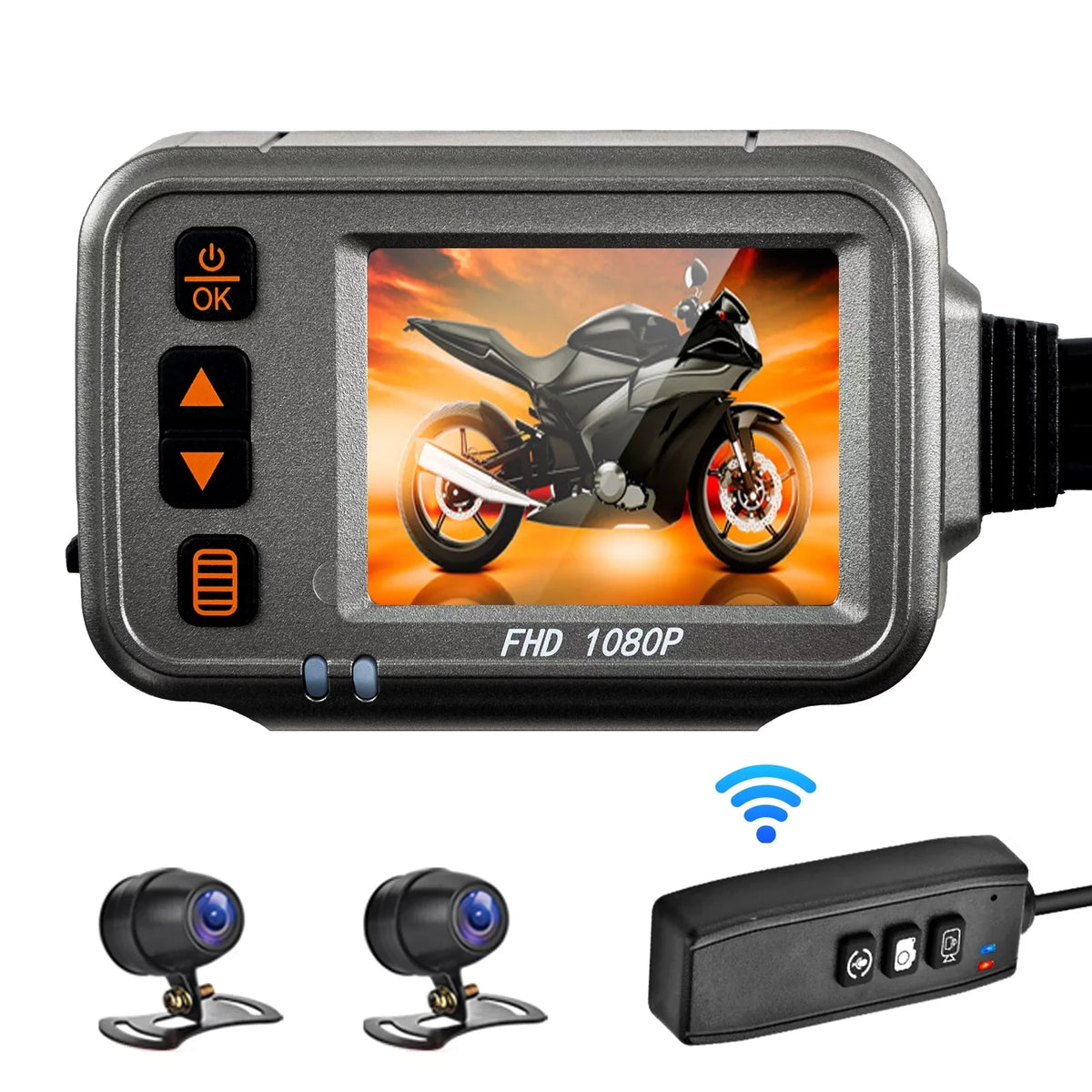 Wide Recording card Motorcycle Night Dual ,120° After With Full 32G Angle,Parking Body Monitoring, storage 1080p Dash Cam,WiFi Timed Waterproof Motorbike Camera Vision Flameout