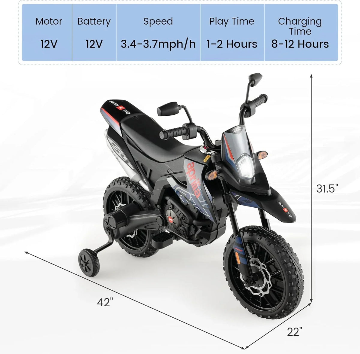 Ride-on Power, Foxhouse1 Battery Kids Motorcycle Blue LED 12V with - Electric Headlights Color