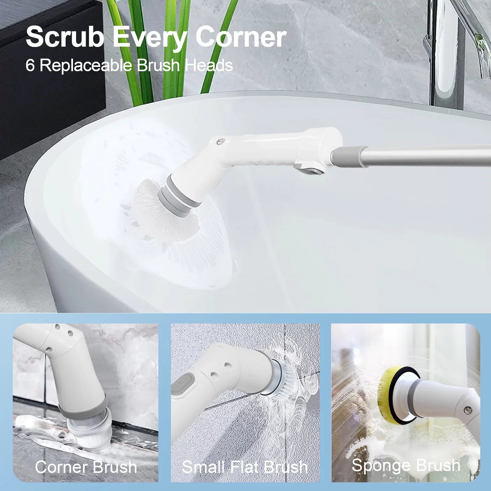 Scrubber Cleaning 6 Tile, Bathtub, Cleaning Electric Spin Brush, Replaceable for Floor Bathroom Scrubber, Heads Cordless Fixdono