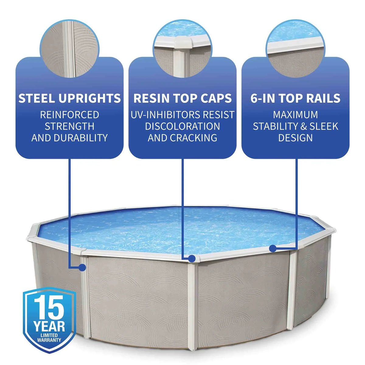 Package 52-in Wall Deep Round 27-ft Metal 6-in Top Swimming Belize Rail Pool