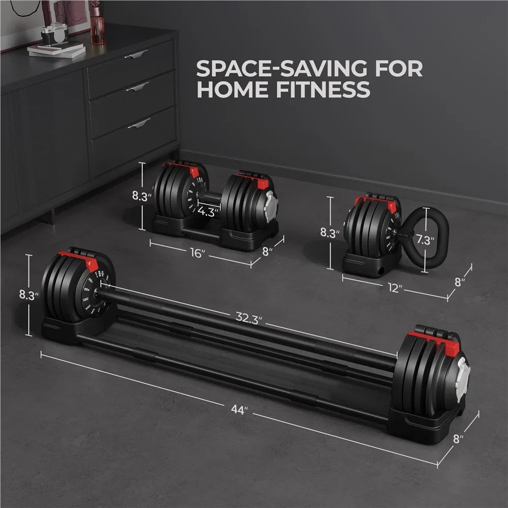 With Set Dumbbell Quick-Adjust 3-In-1 Handle, 7-52.5lbs Anti-Slip Renwick Weight Black