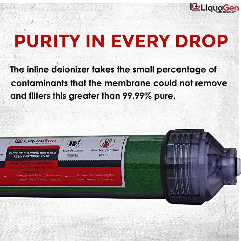 liquid 2 Filter Engineered Systems Ultrapure Canisters - Inline - Inlets Deionization for Easy 1/4" Pack (DI) Zero Change Replacement | for TDS RO/DI Universal | LiquaGen