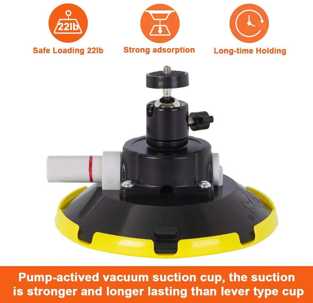 Camera Kit Car w/ Pump Mount, Mounting Vehicle Panorama Camcorder Suction Professional Vacuum 6" Cup Holder 360°