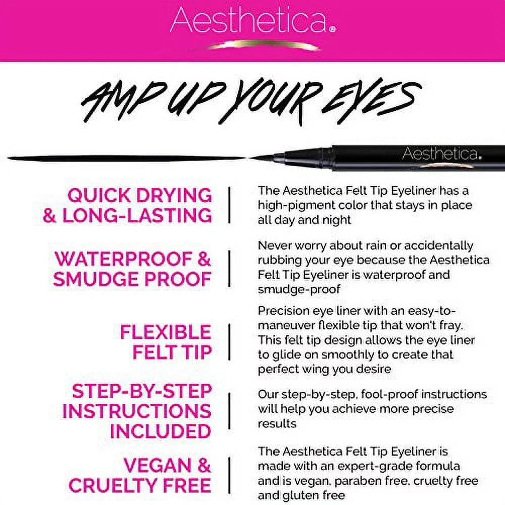 Smudge Eye Waterproof Proof (Jet Felt - Eyeliner & Black) Aesthetica Liquid Pen Tip Liner Fast-drying