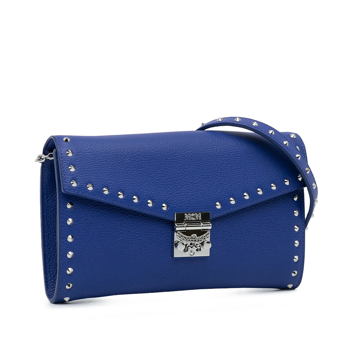 Blue Chain Patricia Leather Authenticated Pre-Owned Bag on Wallet Calf Studded MCM Unisex Crossbody (Good)