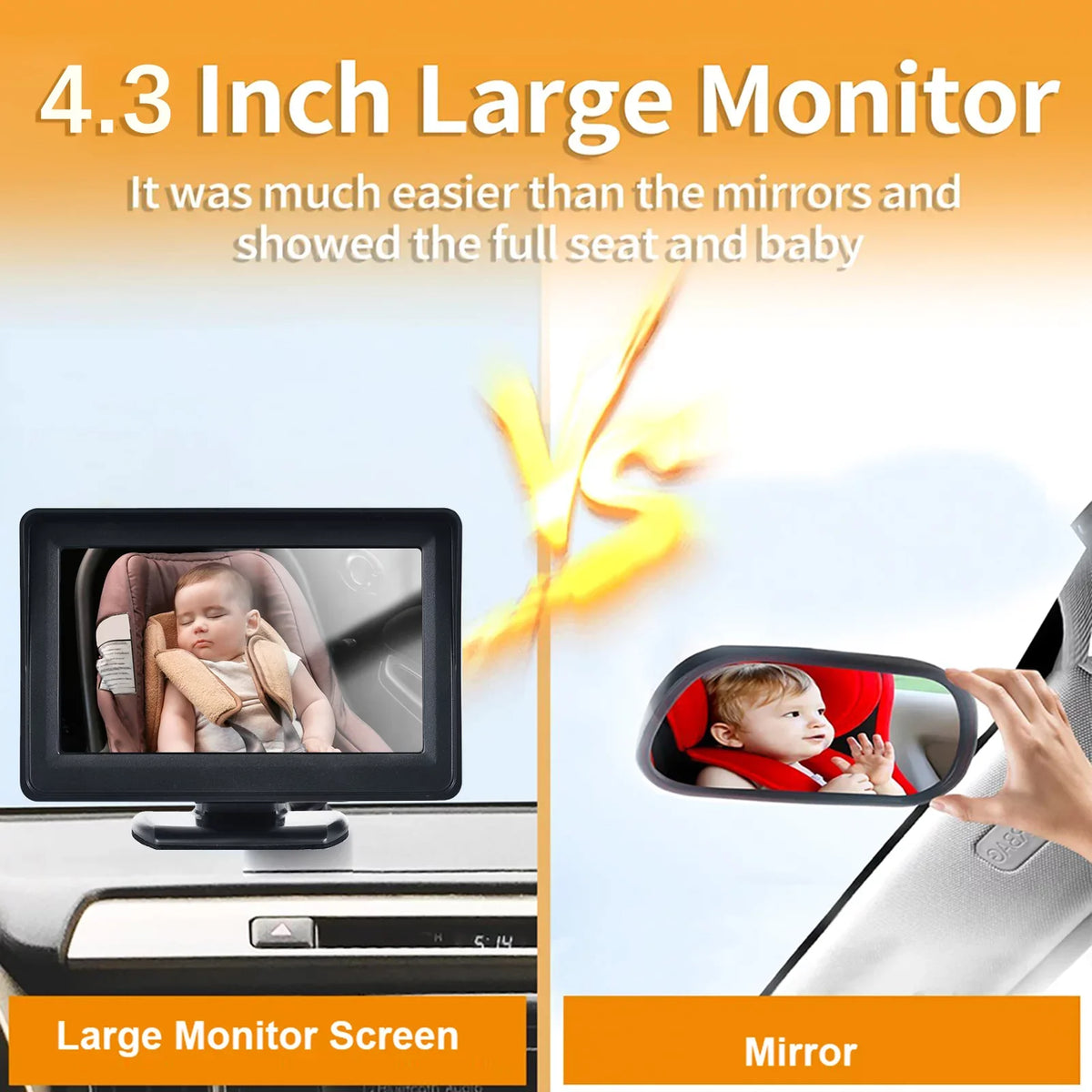 4.3 Monitor Invigilator,150° Baby Inch Car 150° Car Camera Car Mirror Installation Display Display Vision car Baby Wide Pristin Mirror View Easy Monitor Monitor 150° Wide 720P Baby Camera Camera