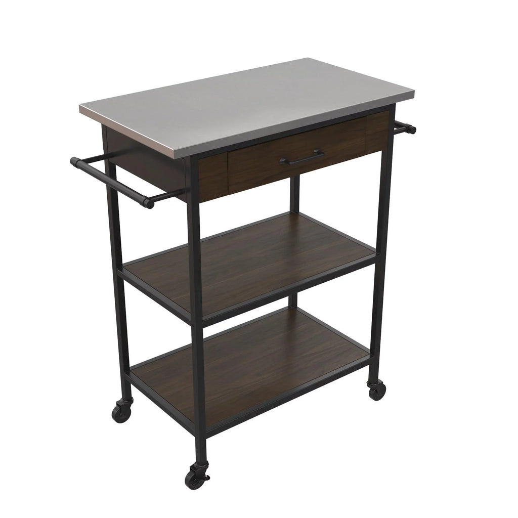 Top, Storage, Kitchen Steel Brown DHP Stainless Kane Frame, Pantry Black Counter Cart, Metal