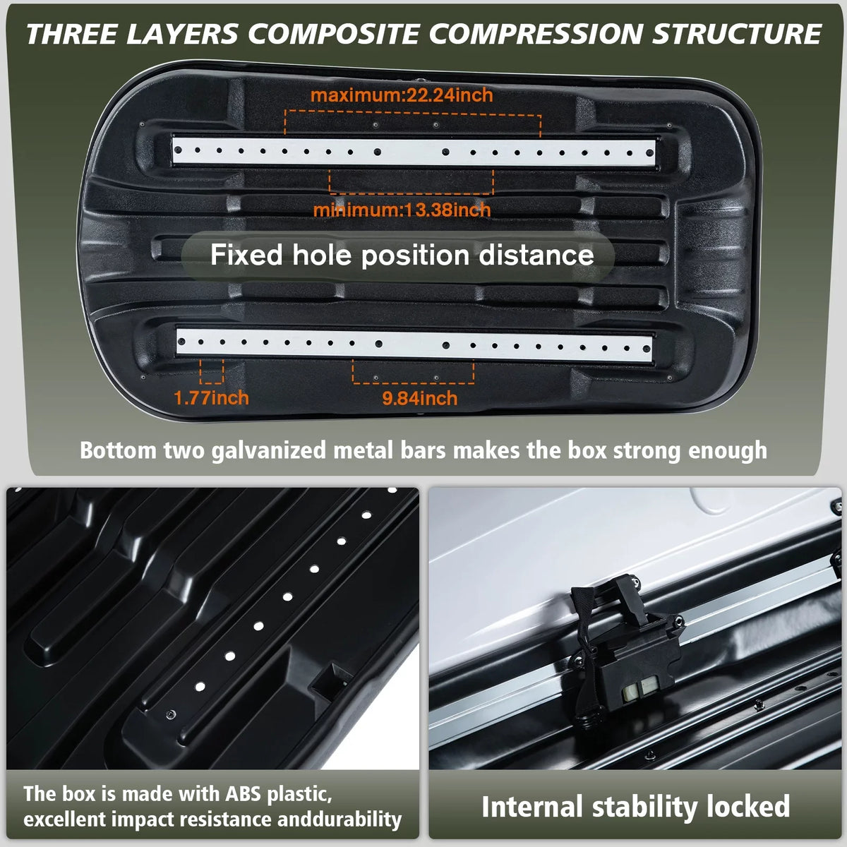Rooftop 13.8" Double 13 Waterproof x W Rooftop Hard Rooftop ft³ SUV L Box x Large Shell with White 56.3" Cargo Cargo Carrier Box Cargo Locks, H, for 30.3"