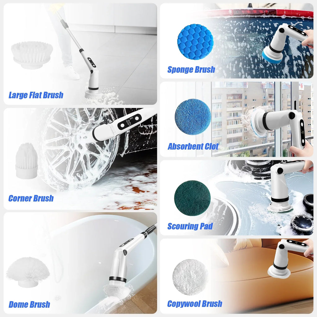 Cleaning Cordless WLRETMCI for Handle Electric with 8 Brush Kitchen Tub Household Cleaning Brushes with Floor Heads,Shower Scrubber Spin Scrubber, Long Brush Car Bathroom Tile
