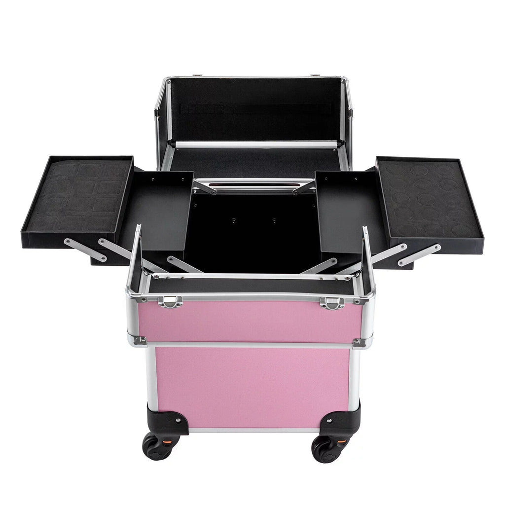 Makeup with Trolley Train 4-Tier Miumaeov Wheels Makeup Storage Cosmetic Professional Case Rolling Organizer