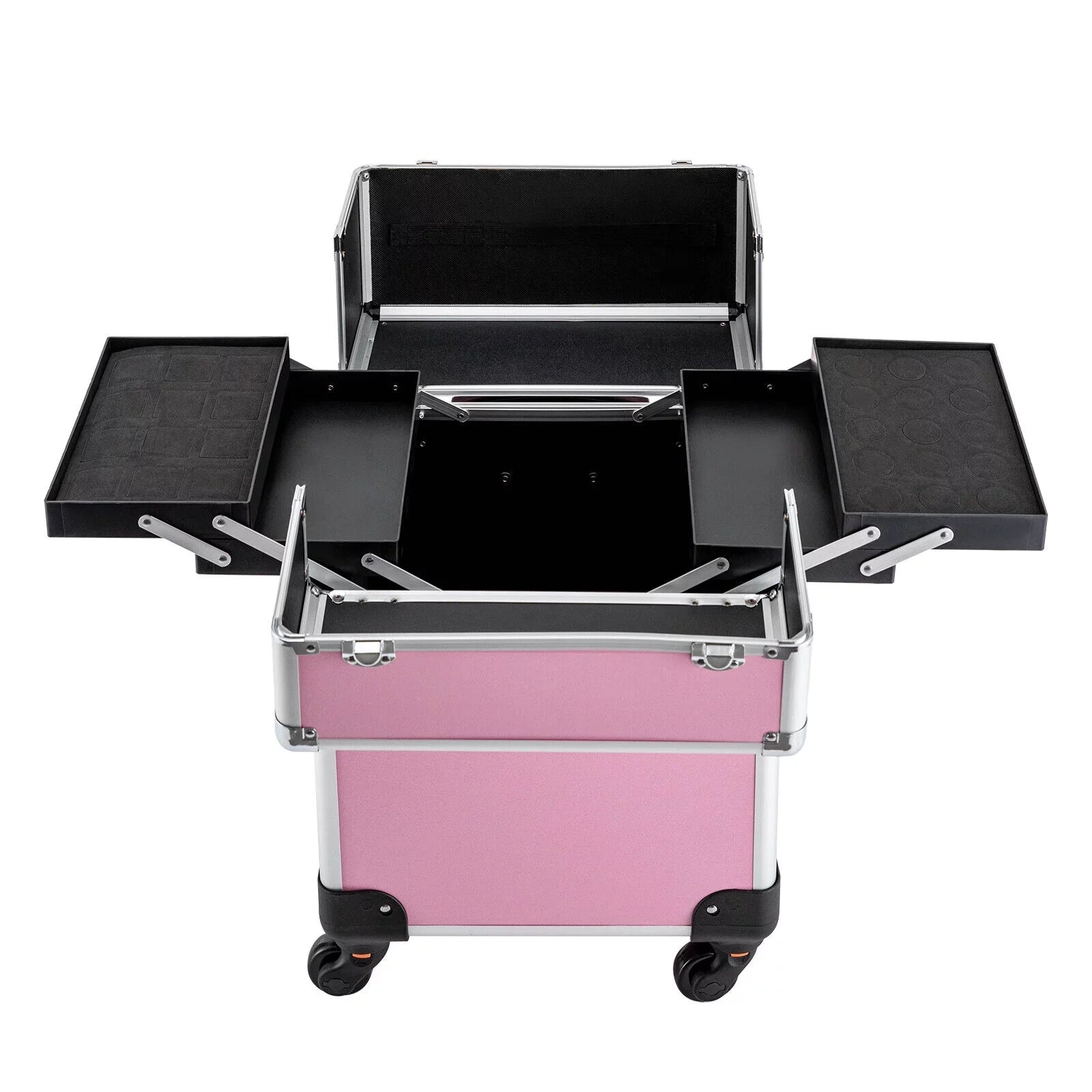 Makeup with Trolley Train 4-Tier Miumaeov Wheels Makeup Storage Cosmetic Professional Case Rolling Organizer