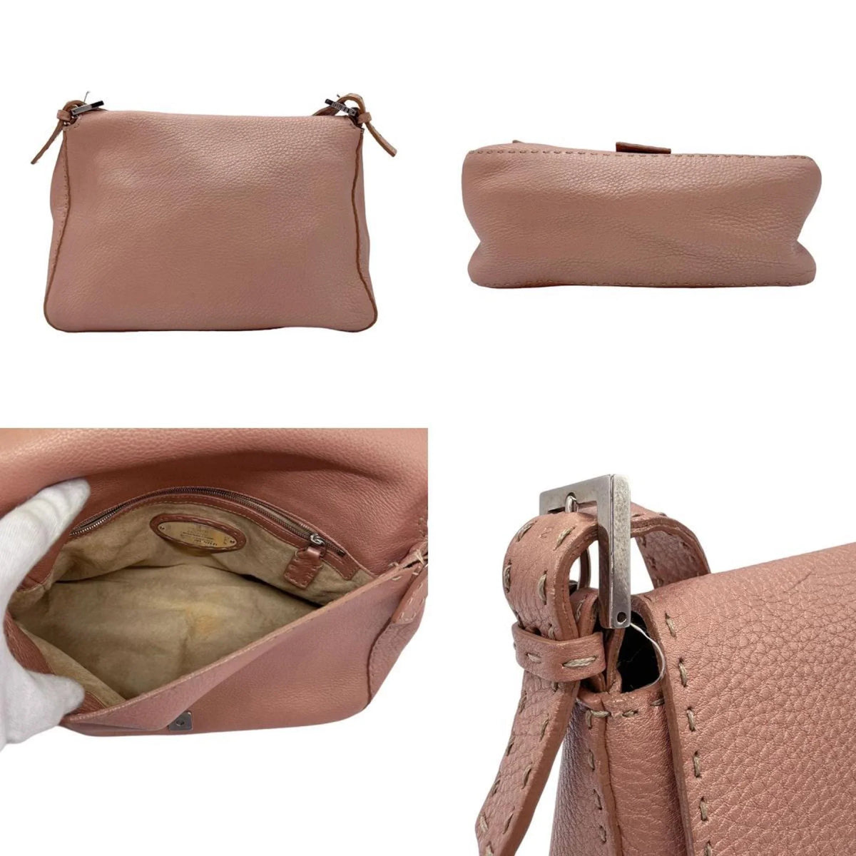 Pre-Owned Bag Leather FENDI Pink (Good) 2381-8BR102-NDU-039 Selleria Metallic z0591 Shoulder Women's