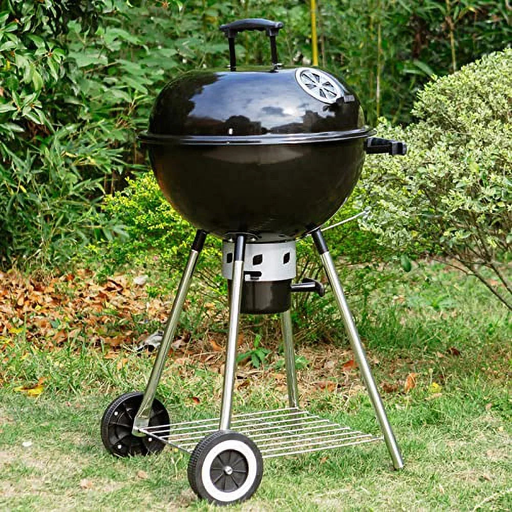 Lid and BBQ 18-inch Camping, Ash Black Catcher for Sophia Porcelain-Enameled Picnic exterior Grate, Kettle Chromeplated Grill Charcoal & Patio William with BBQ Bowl,