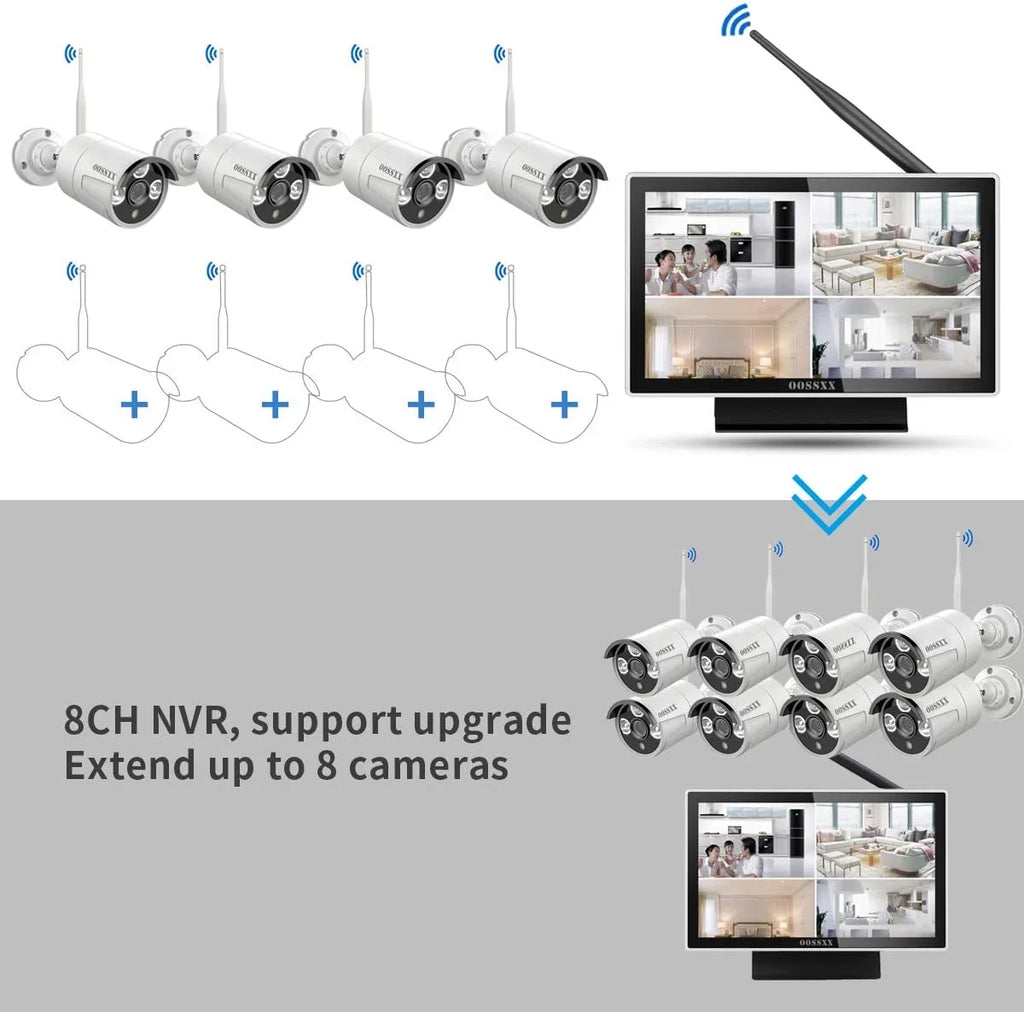System,Home Camera Waterproof,Remote Expandable·Audio】 All Surveillance HD with Video 10" View One Security WiFi HDD, 【8CH Kits Monitor Wireless Camera Cameras,1TB Screen,4Pcs exterior/Indoor CCTV in