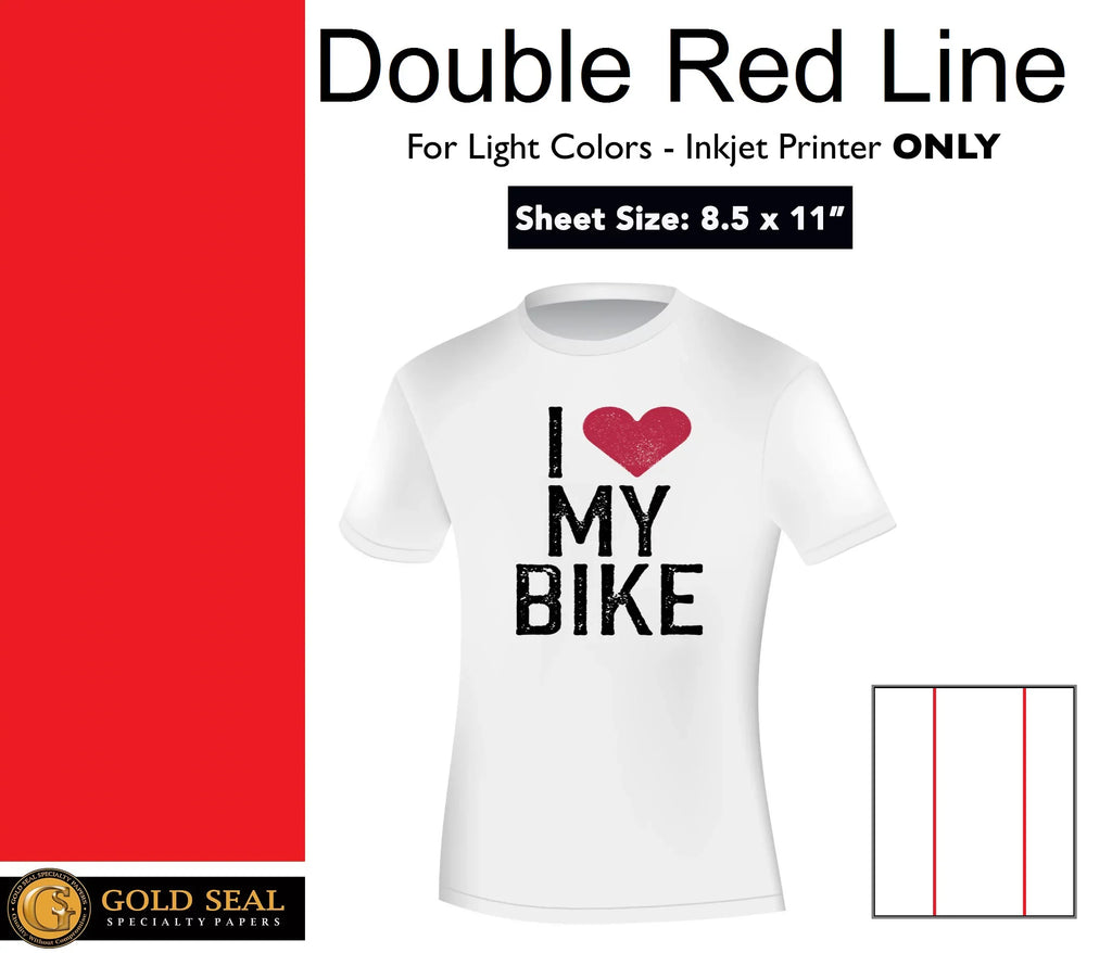 Red Double Heat - 200 11" Transfer - Iron Inkjet Paper Sheets - x 8.5 On Light Line