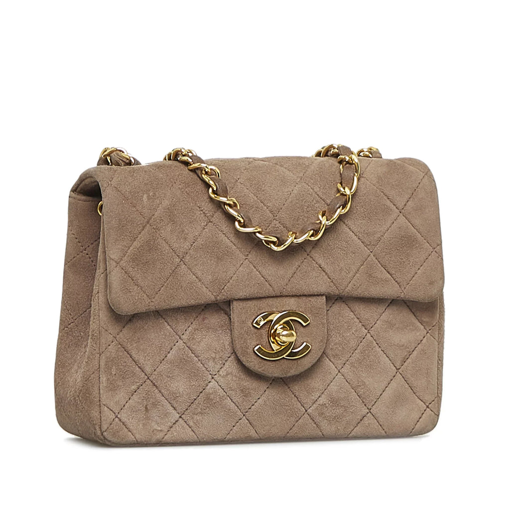 Brown Pre-Owned Suede Mini Flap Square Unisex Single Bag Authenticated Classic Crossbody Leather (Good)