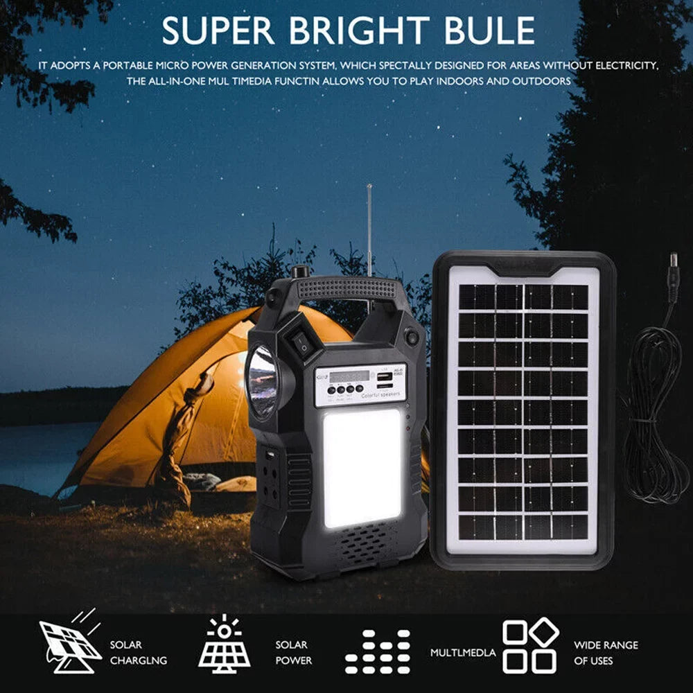 Solar Station, Rechargeable Powered Charge, Bulbs Flashlight for Bank Generator, Solar 3 Way Hiking Camping LED with Portable MDHAND To Power Dual Panel Solar Emergency