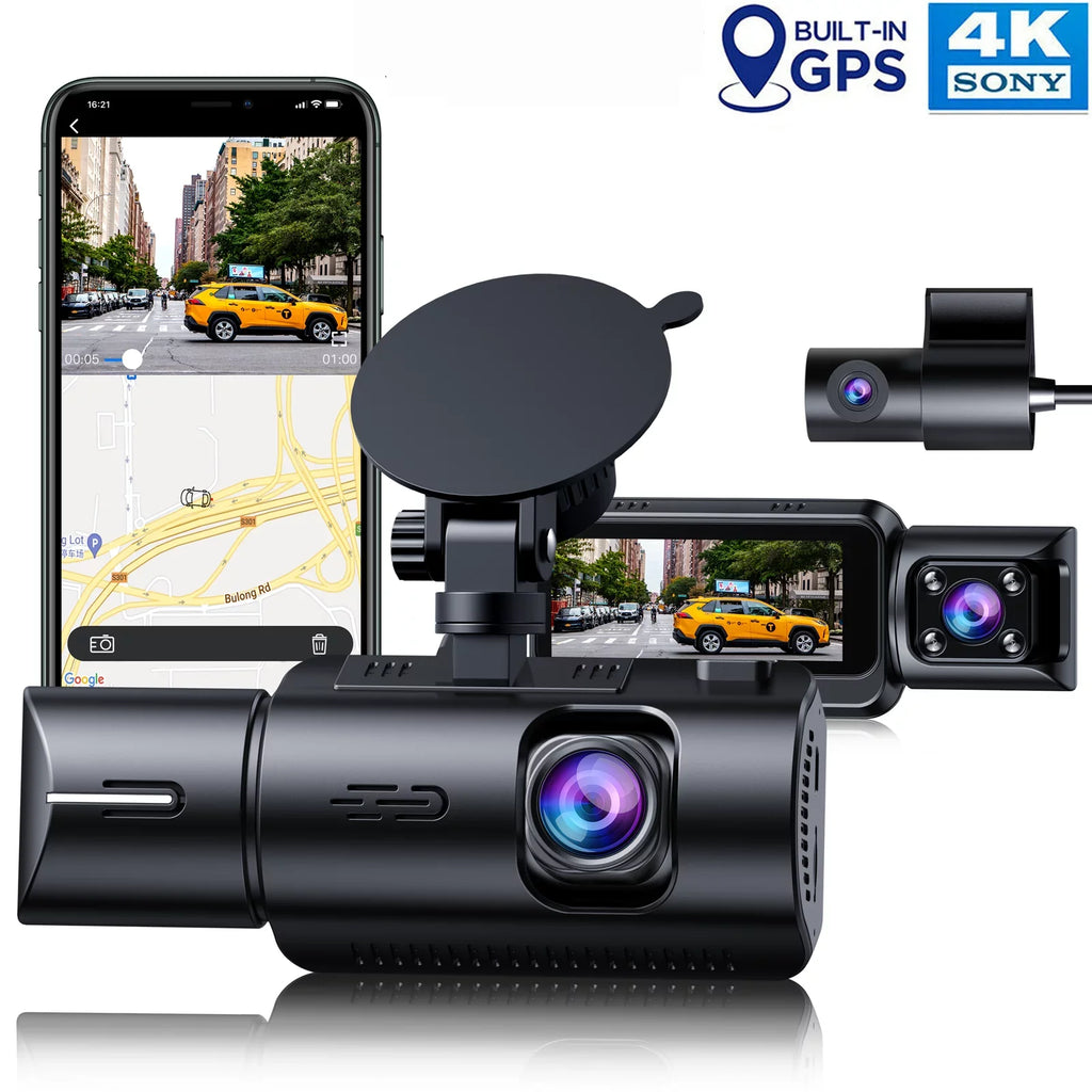Recording, and Camera Channel Front 3 Inside Car G-sensor, Loop Cam Motion 4K GPS, Parking Monitor, Rear Vision, TOGUARD Night Rear IR Camera Front Detection with Dash Dash