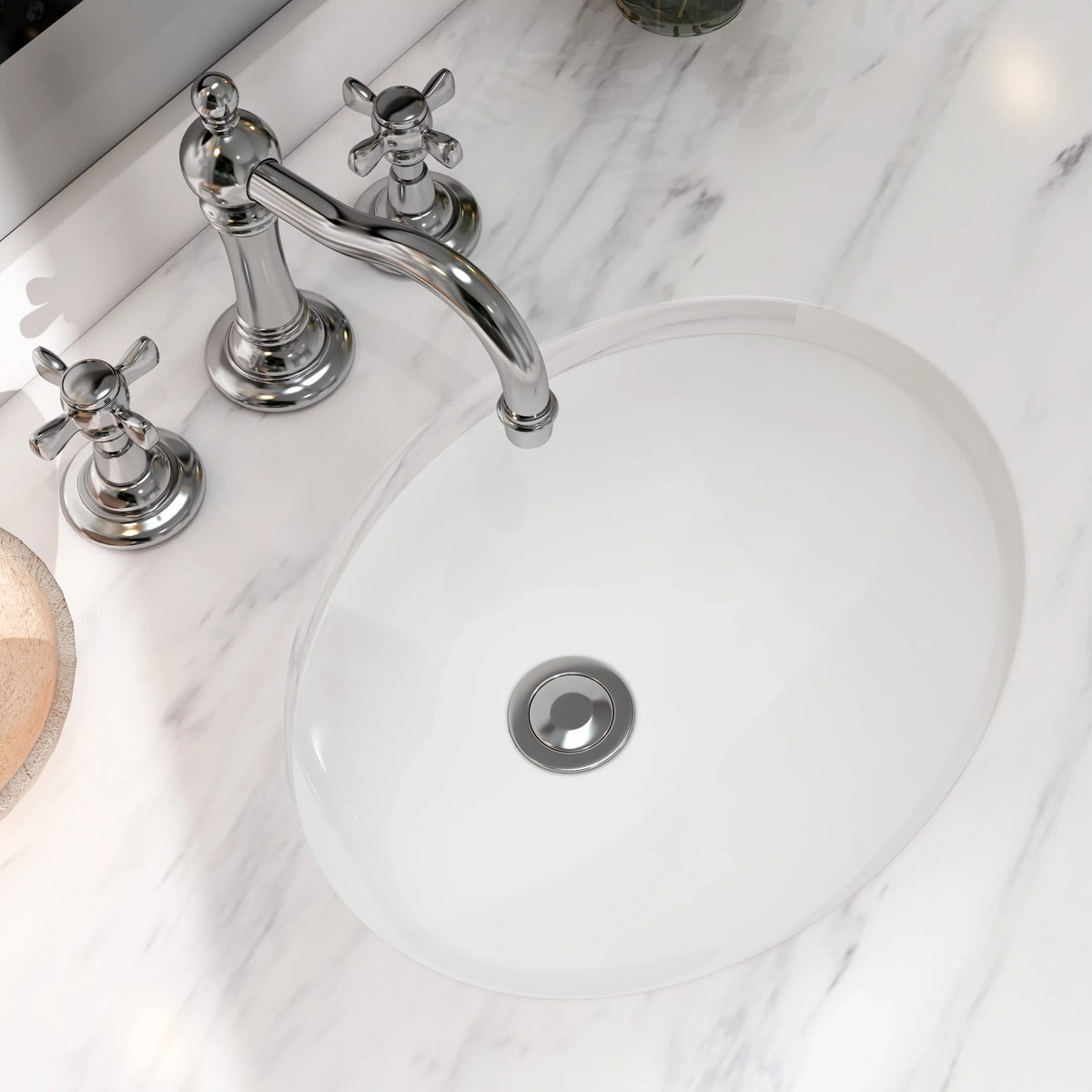 Bathroom Undermount Vessel Shape White Glossy Sink 17"x14" , Finished Ceramic MEJE Oval Sink
