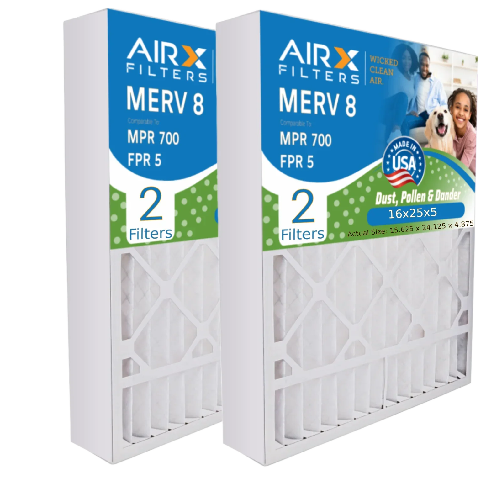 MERV Compatible CLEAN & 700 FILTERS 16x25x5 16x25x5 to 8 5 FPR Pack 2 Furnace with Made USA Skuttle AIRX Premium Filter Air #000-0448-001 DB-25-16 AIR. WICKED Filter by MPR Comparable