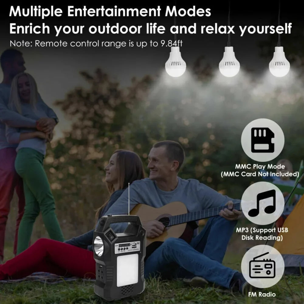 Solar Station, Rechargeable Powered Charge, Bulbs Flashlight for Bank Generator, Solar 3 Way Hiking Camping LED with Portable MDHAND To Power Dual Panel Solar Emergency