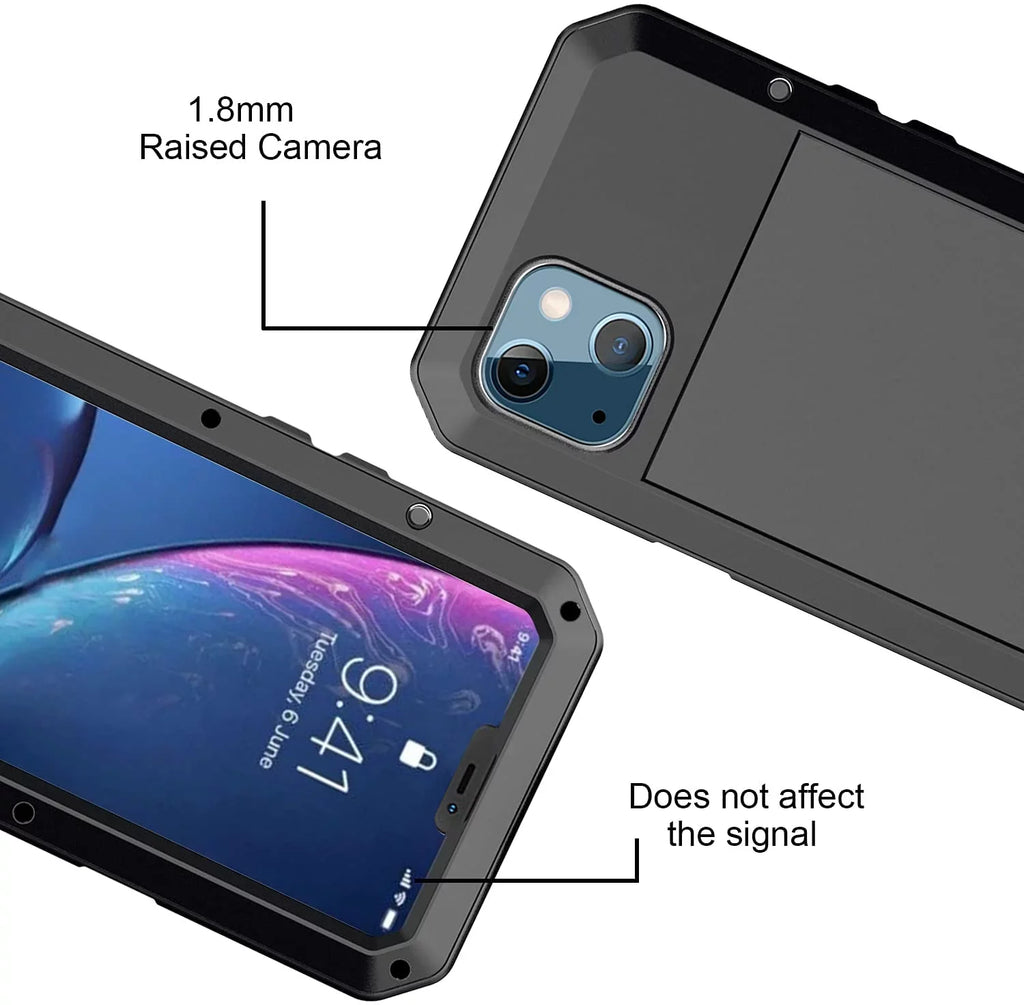 Heavy Travel Case Grade Scratch Rugged iPhone Protection, Military Resistant Duty Pro exterior Glass Metal Shockproof Aluminum and Gorilla (Black) 14