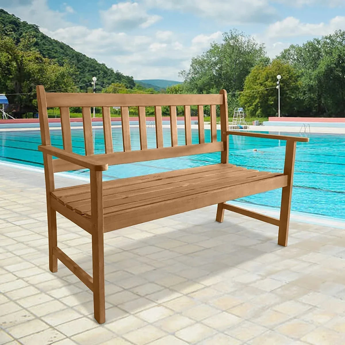 Pool Patio Wood (Natural) Balcony Bench Beach Wooden Park Garden Garden Deck Porch Wood exterior Bench Bench Acacia Furniture Wood Bench for exterior Backyard