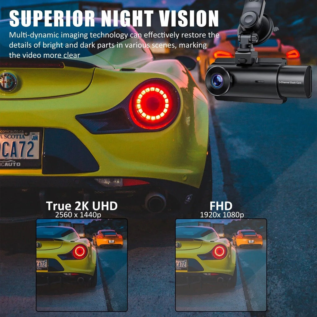 Recorder 4K Rear & Camera Cars Track Front True 3 Video Lens Dual WiFi&GPS Dash