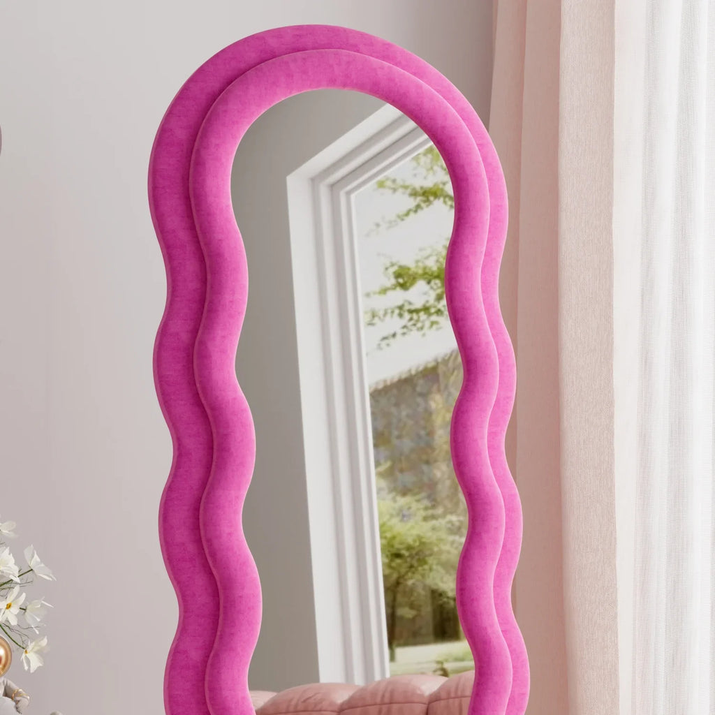 for Mounted VLUSH Length Wavy 63"x24" Wall Mirror Floor with Mirror Freestanding Mirror, Bedroom Full Stand, (Pink)